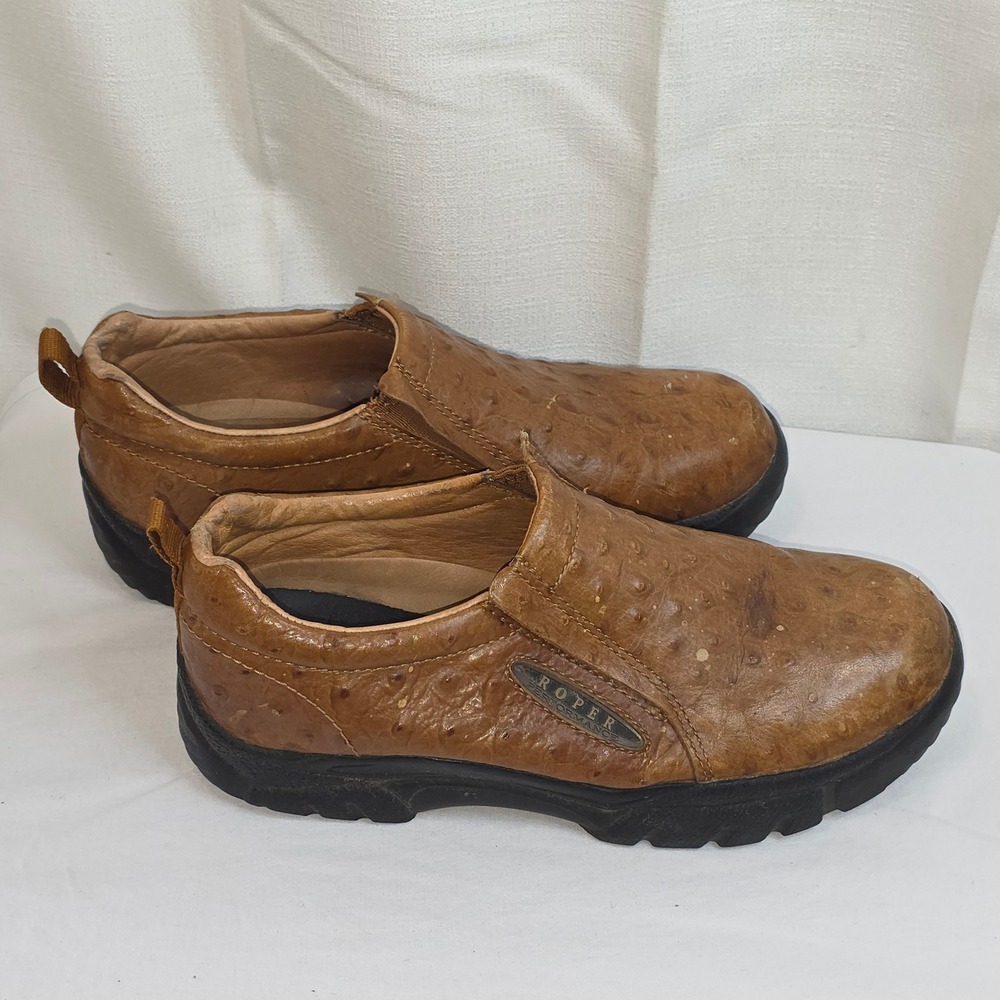 Roper Performance Mens Brown Ostrich Print Slip On Western Shoes Size 9 09-021